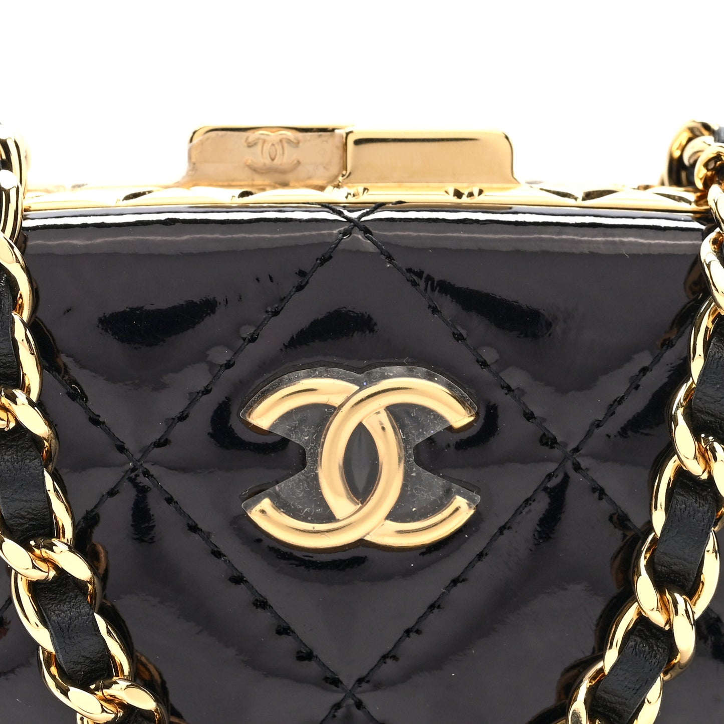 Glazed Goatskin Quilted Small Box With Chain Black