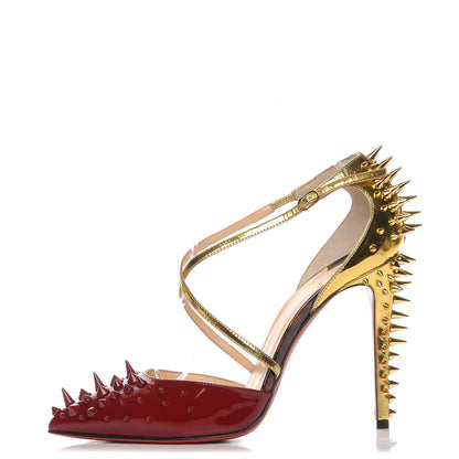 Christian Louboutin Patent Goldocross Spike 100 Pumps 39 Carmin 1 of 8