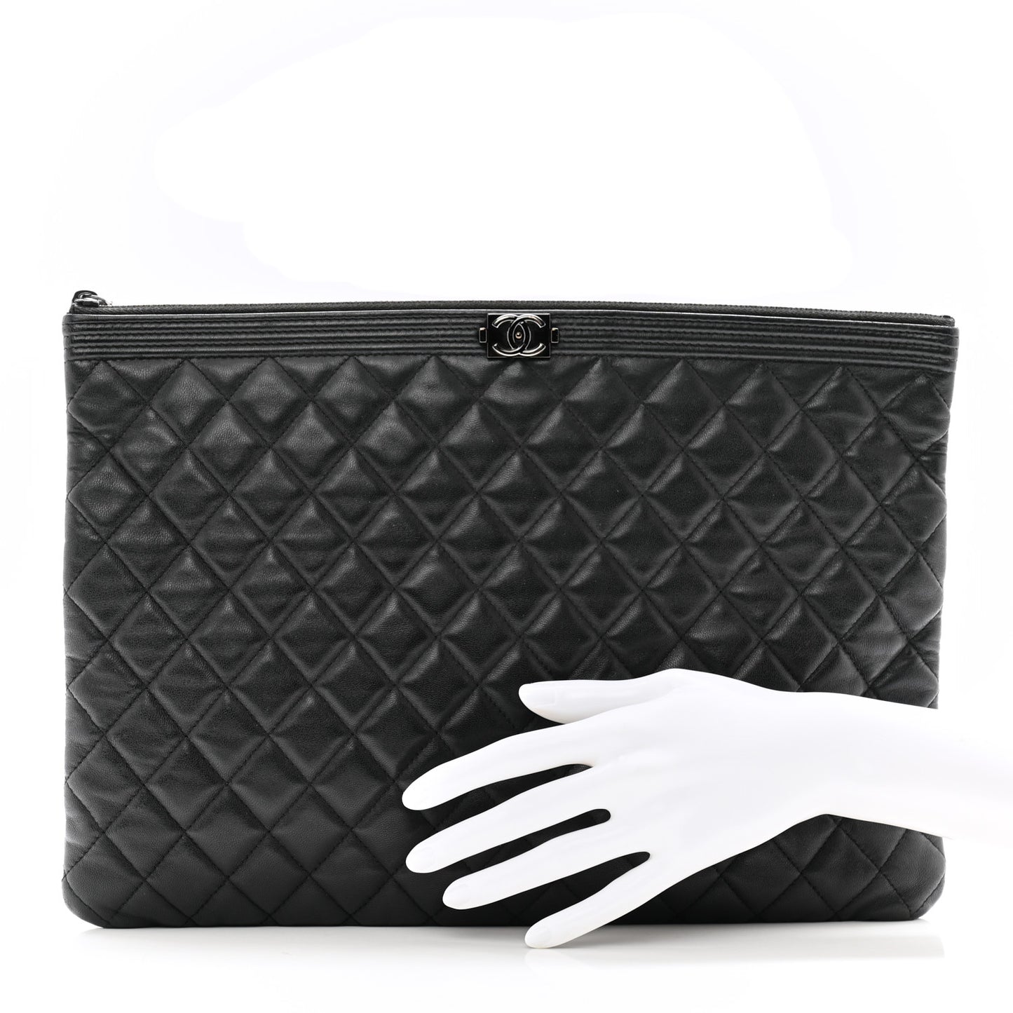 Lambskin Quilted Large Boy Zip Pouch