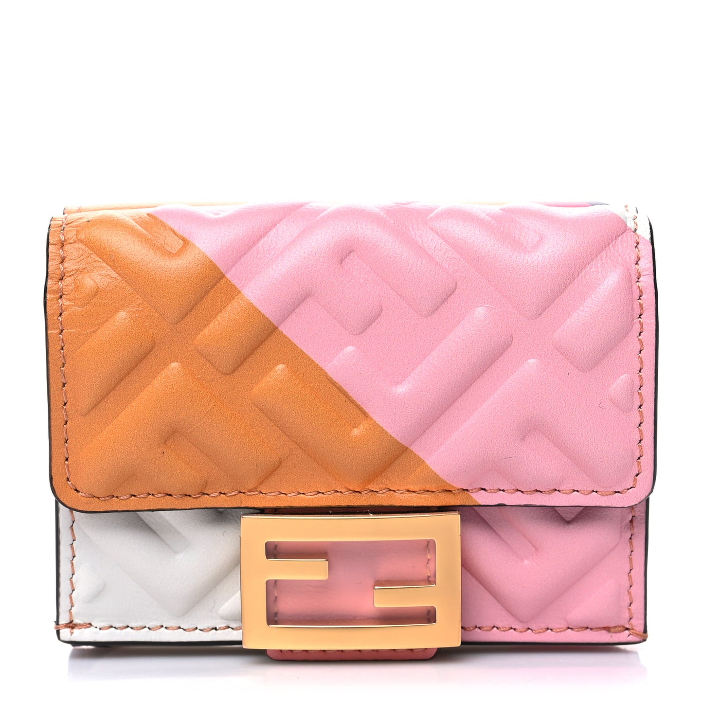 Nappa FF Embossed Line Print Micro Tri-Fold Wallet White Multicolor
