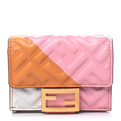 Fendi Nappa FF Embossed Line Print Micro Tri-Fold Wallet White Multicolor 1 of 13