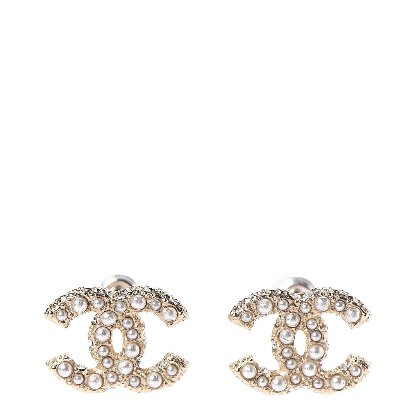 Pearl Crystal CC Earrings Light Gold