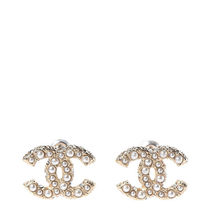Chanel Pearl Crystal CC Earrings Light Gold 1 of 3