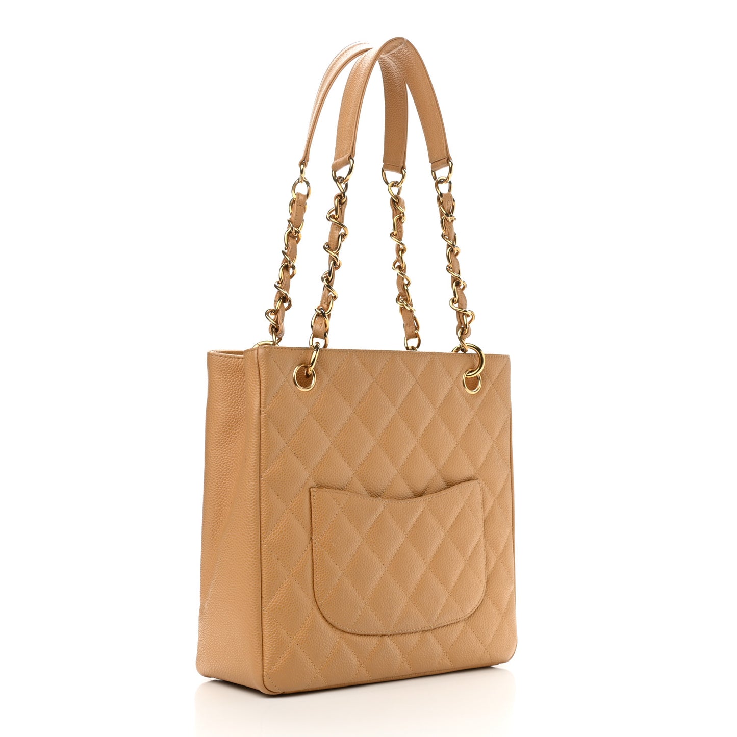 Caviar Quilted Petit Shopping Tote PST Dark Beige