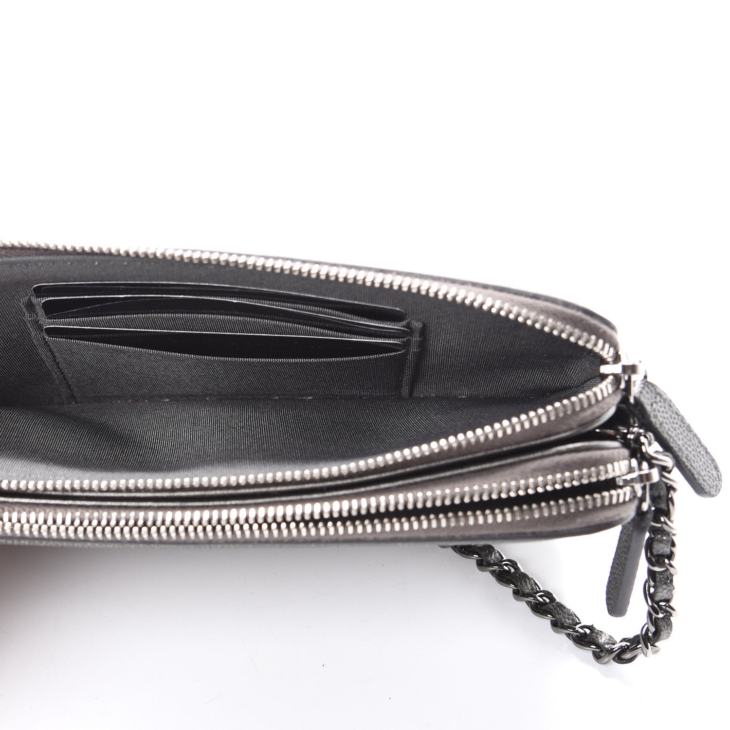 Chanel Metallic Caviar Quilted CC Filigree Clutch With Chain Dark Silver 4 of 13