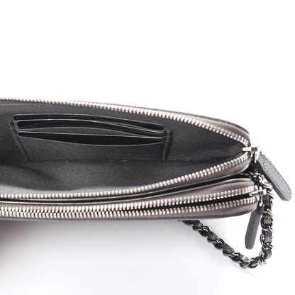 Chanel Metallic Caviar Quilted CC Filigree Clutch With Chain Dark Silver 4 of 13