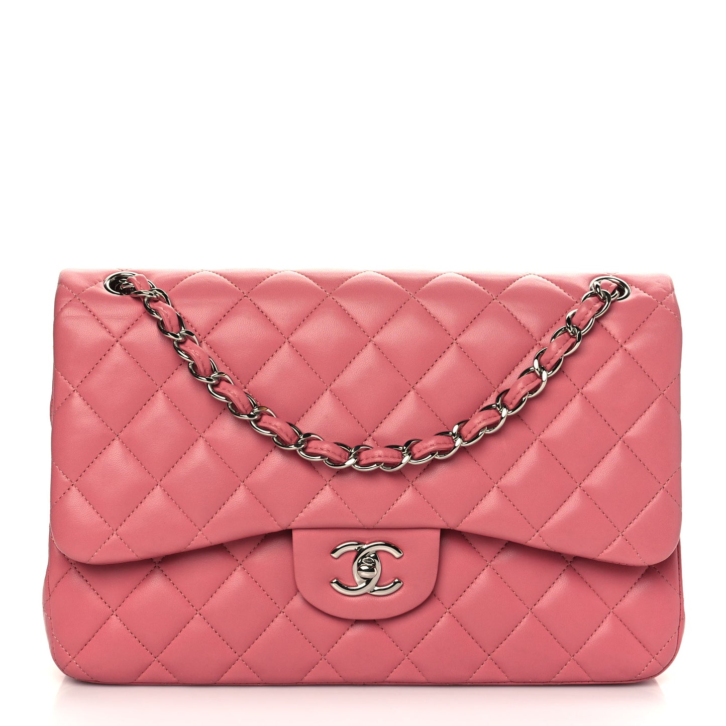 Lambskin Quilted Jumbo Double Flap Pink