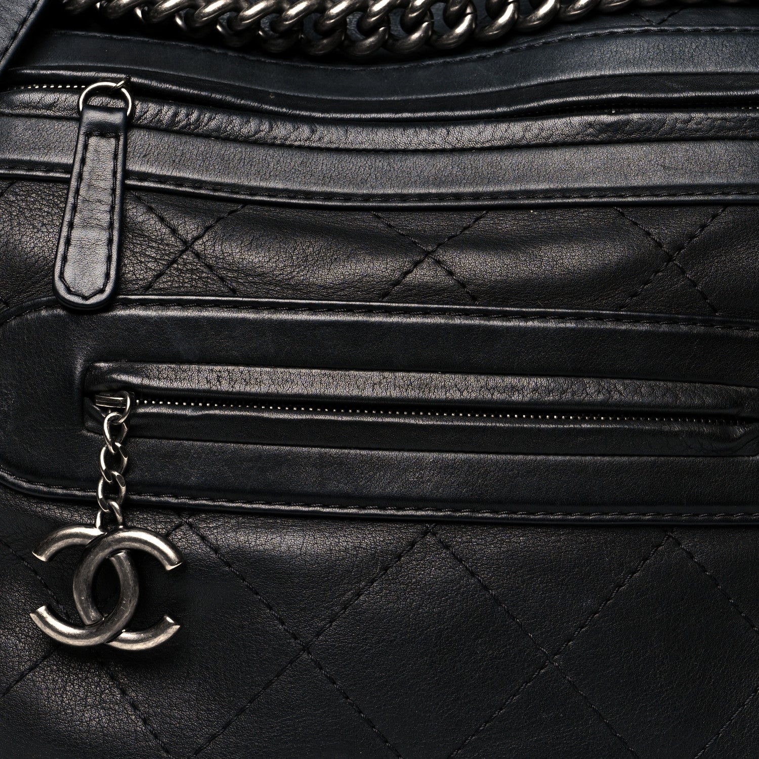 Chanel Calfskin Stitched Double Zip Hobo Black 7 of 9