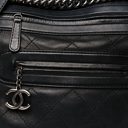 Chanel Calfskin Stitched Double Zip Hobo Black 7 of 9