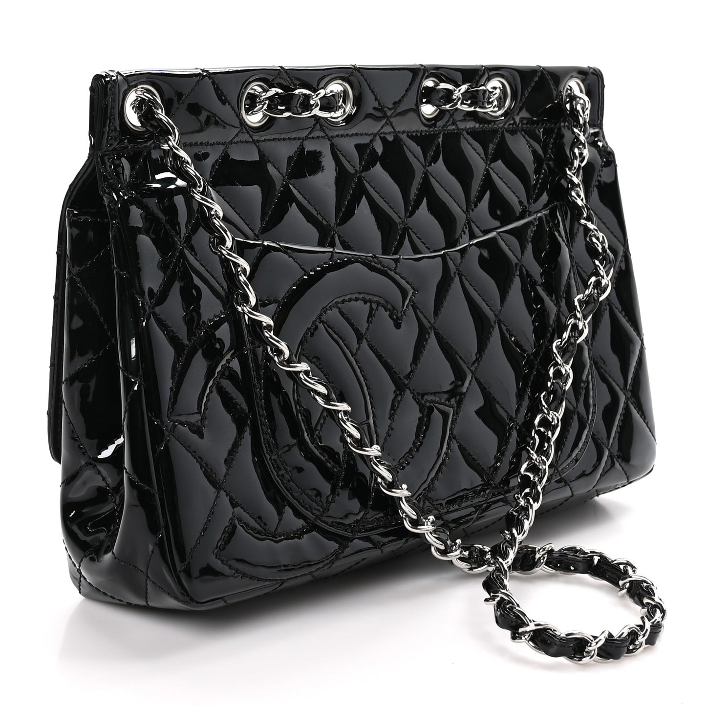 Patent Quilted Jumbo Diagonal CC Flap Black