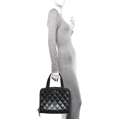 Chanel Calfskin Wild Stitch Vertical Top Handle Bag Black 2 of 12