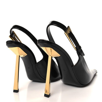 Saint Laurent Glazed Calfskin Lee Slingback Pumps 40 Black 4 of 8