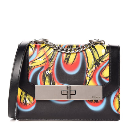 Prada City Calfskin Severine Banana Print Flap Giallo Black 1 of 6