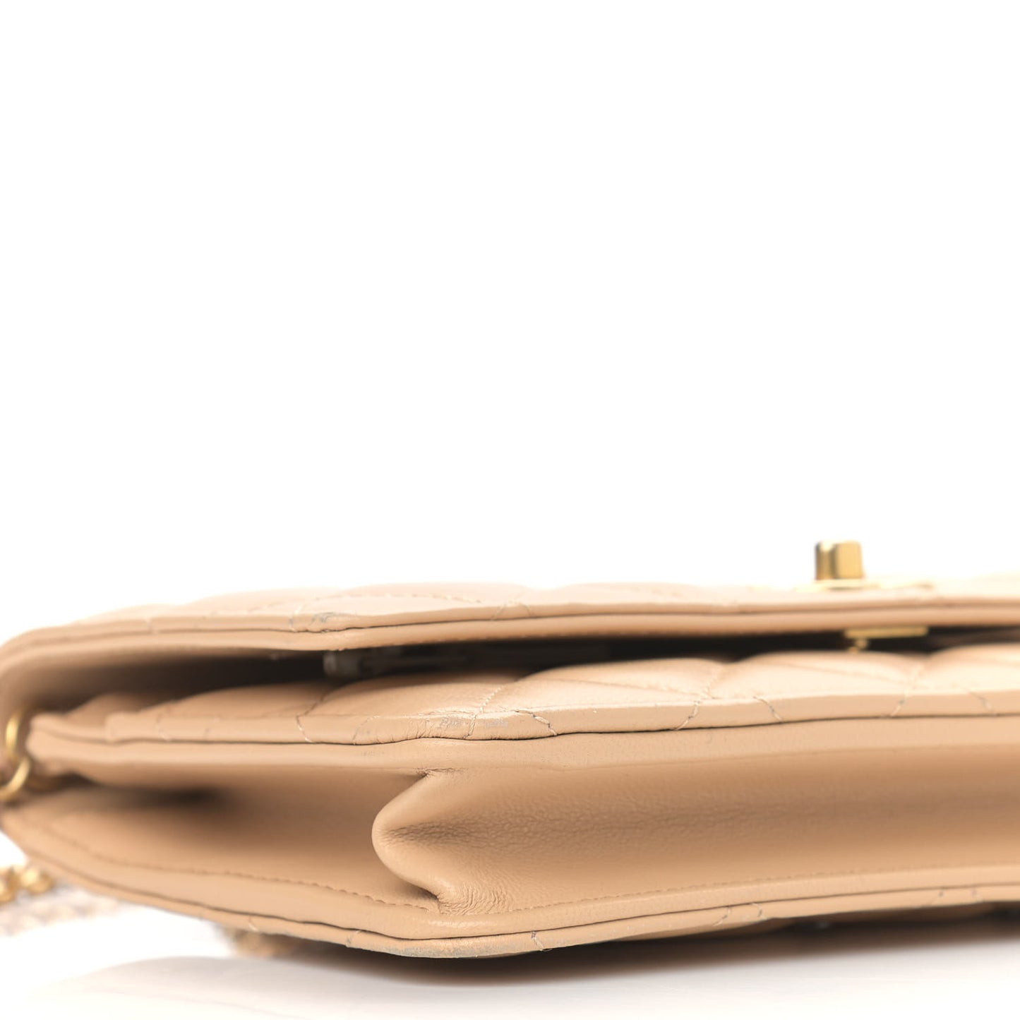 Lambskin Quilted CC Pearl Crush Wallet on Chain WOC Beige