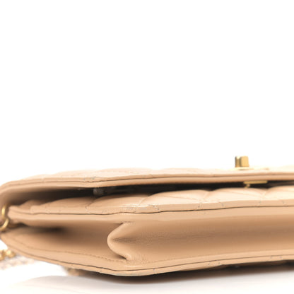 Chanel Lambskin Quilted CC Pearl Crush Wallet on Chain WOC Beige 12 of 13