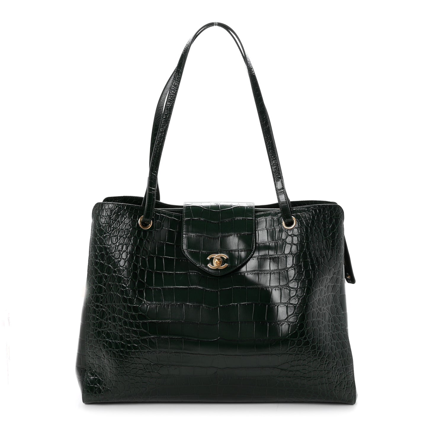 Calfskin Crocodile Embossed Large Shopping Bag Dark Green