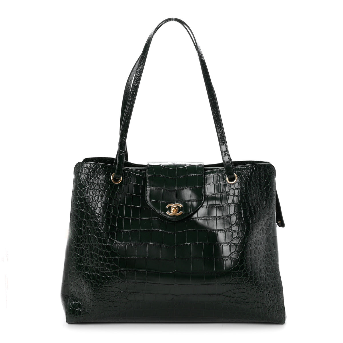Chanel Calfskin Crocodile Embossed Large Shopping Bag Dark Green 1 of 10