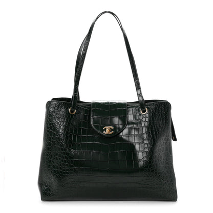 Chanel Calfskin Crocodile Embossed Large Shopping Bag Dark Green 1 of 10