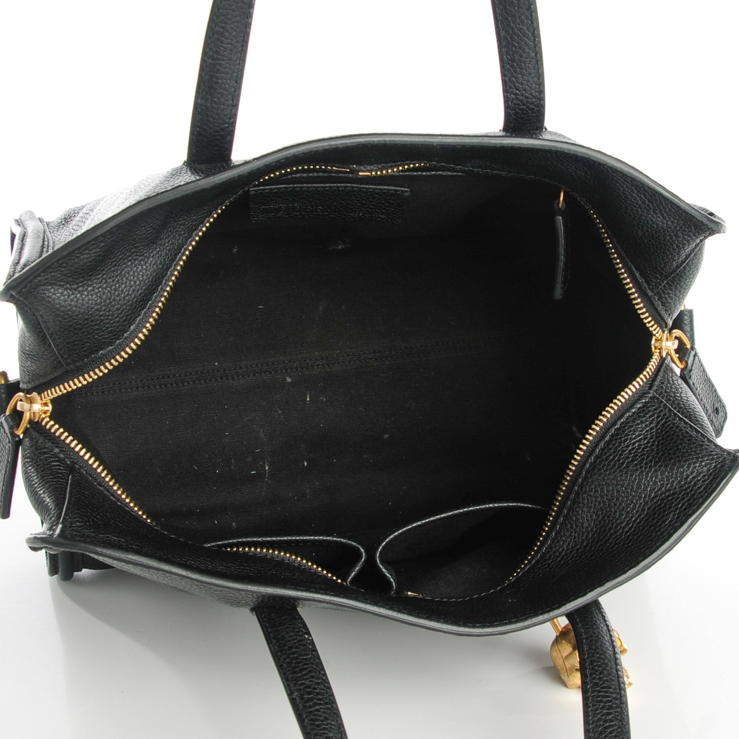 Alexander McQueen Pebbled Calfskin Medium Skull Padlock Zip Around Tote Black 7 of 8