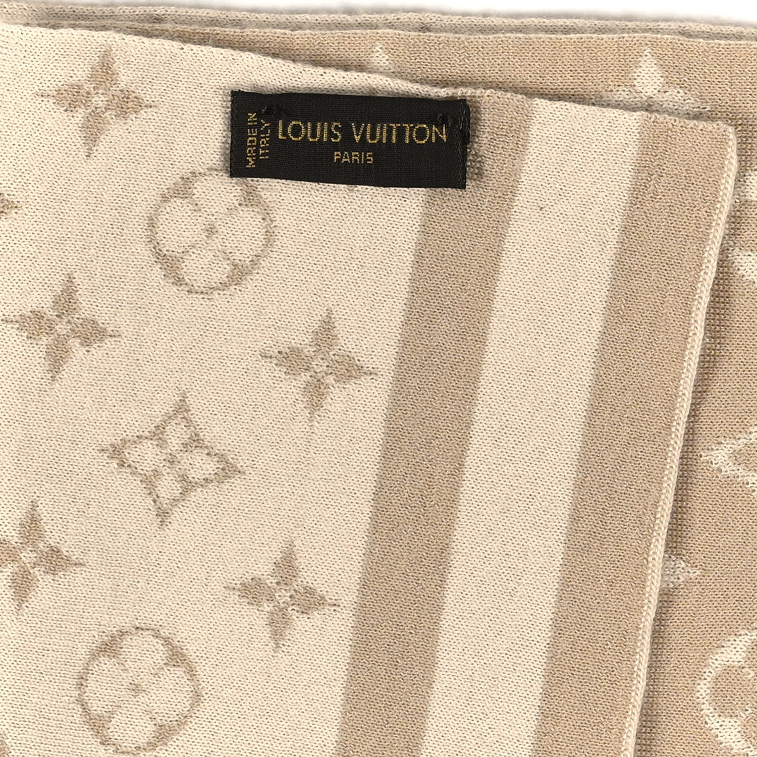 Louis Vuitton Cashmere Silk Monogram Scarf Beige 1351691