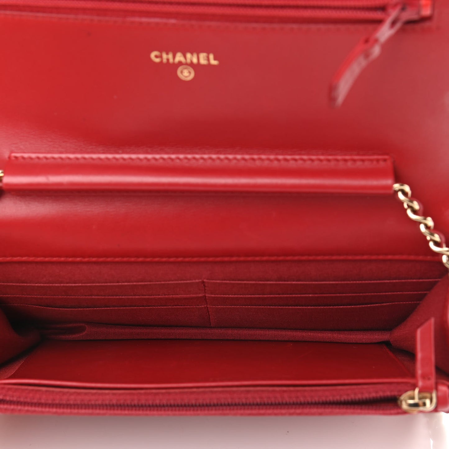 Calfskin Chevron Quilted Boy Wallet On Chain WOC Red