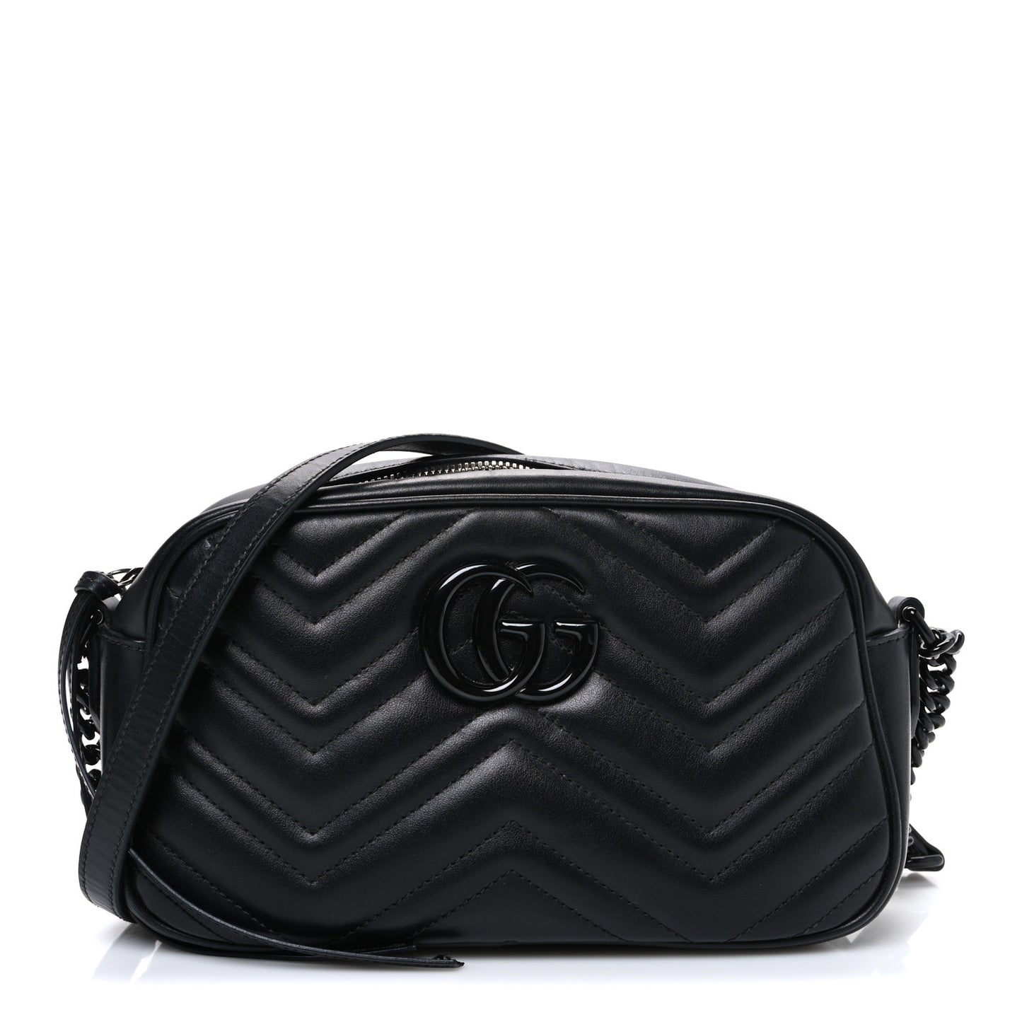 Calfskin Matelasse Monochrome Small GG Marmont Chain Shoulder Bag Black