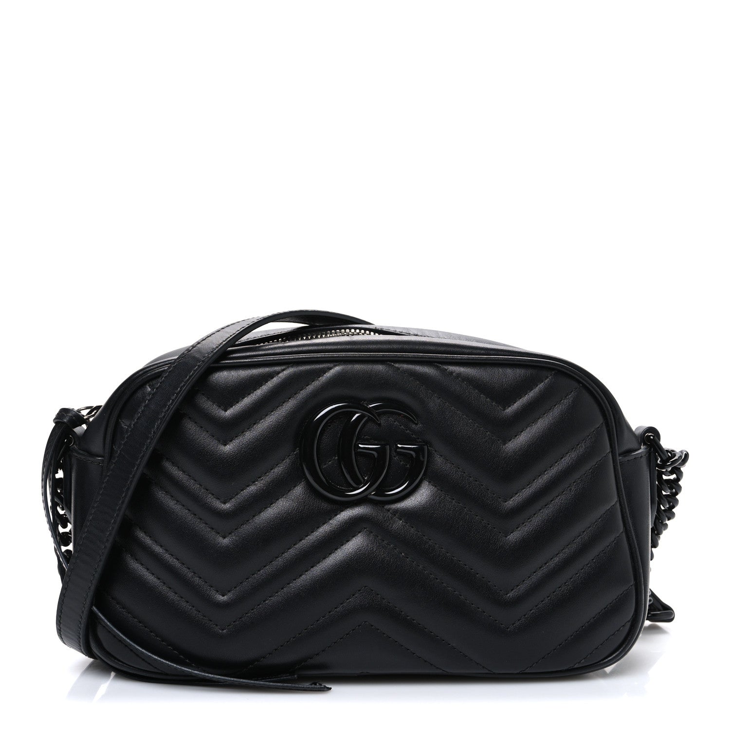 Gucci Calfskin Matelasse Monochrome Small GG Marmont Chain Shoulder Bag Black 1 of 11