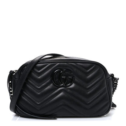 Gucci Calfskin Matelasse Monochrome Small GG Marmont Chain Shoulder Bag Black 1 of 11