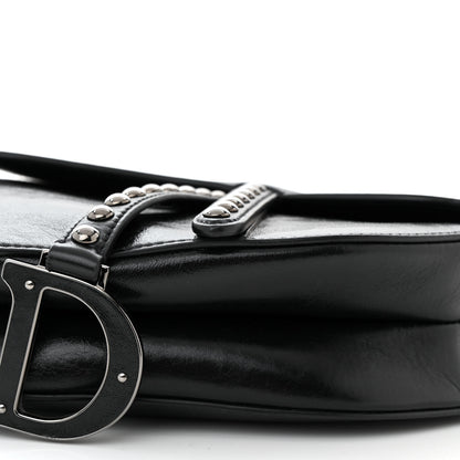 Christian Dior Crinkled Patent Lambskin Studded Saddle Bag With Strap Black 10 of 10