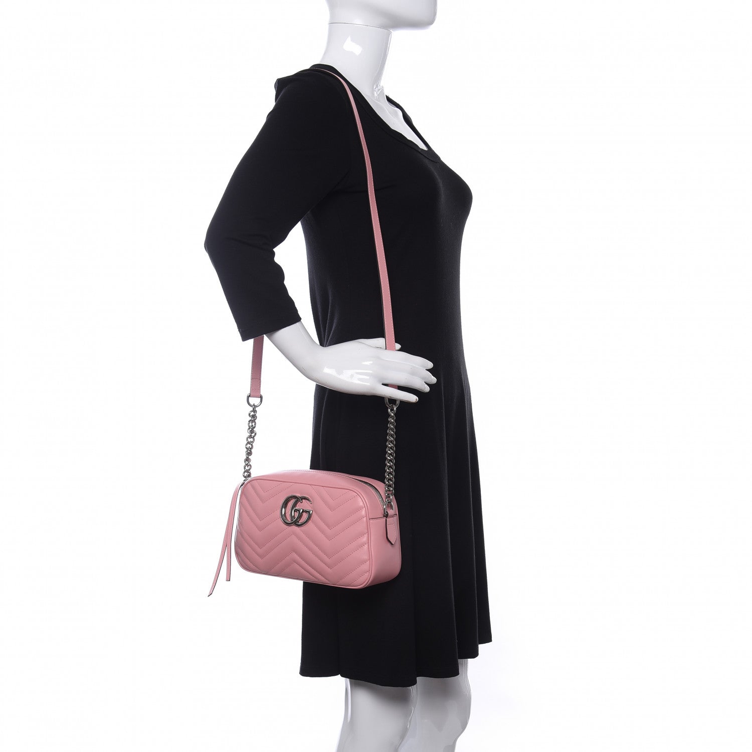 Gucci Calfskin Matelasse Small GG Marmont Chain Shoulder Bag Wild Rose 2 of 11