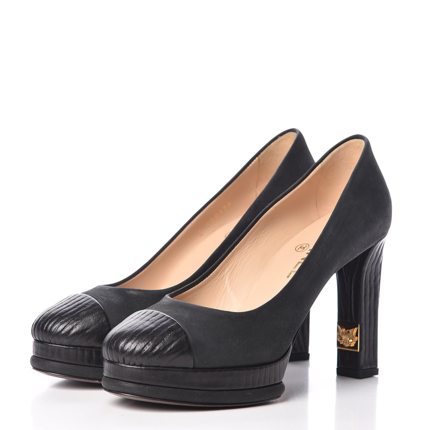 Chanel Suede Calfskin Cap Toe Platform Pumps 38 Black 3 of 10