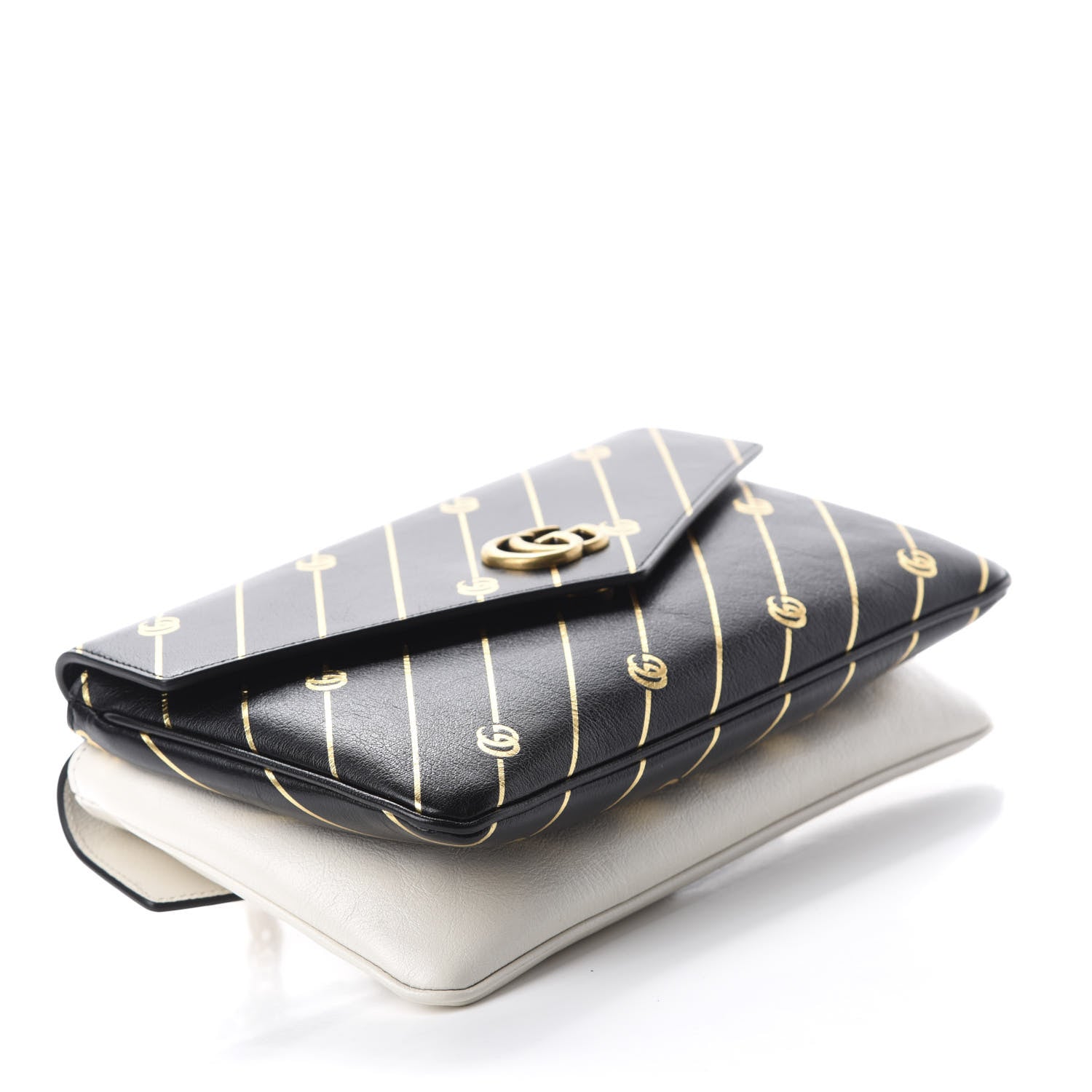Gucci Calfskin Diagonal GG Medium Thiara Double Envelope Shoulder Bag Black White 4 of 11