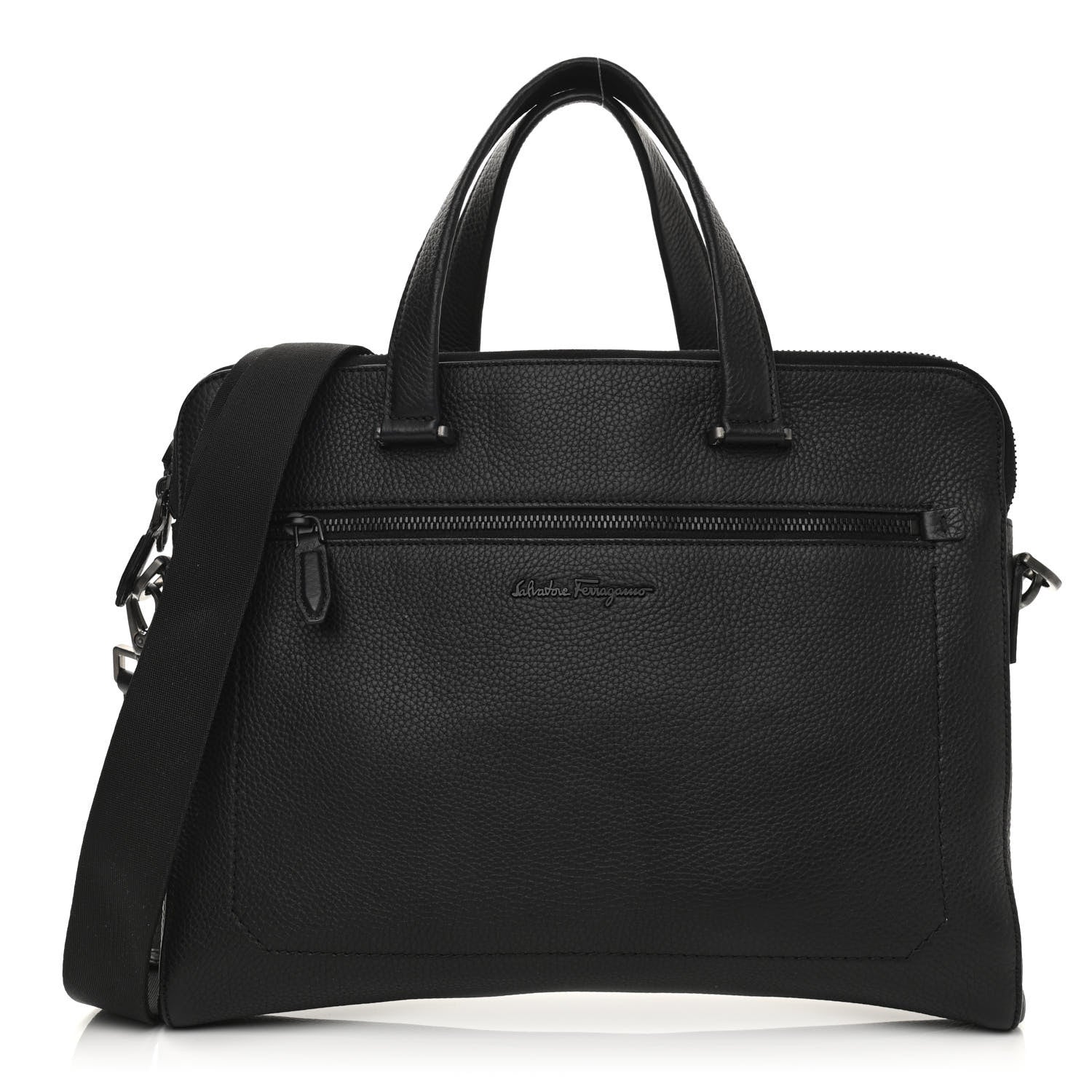 Salvatore Ferragamo Tumbled Calfskin Business Bag Black 1 of 11