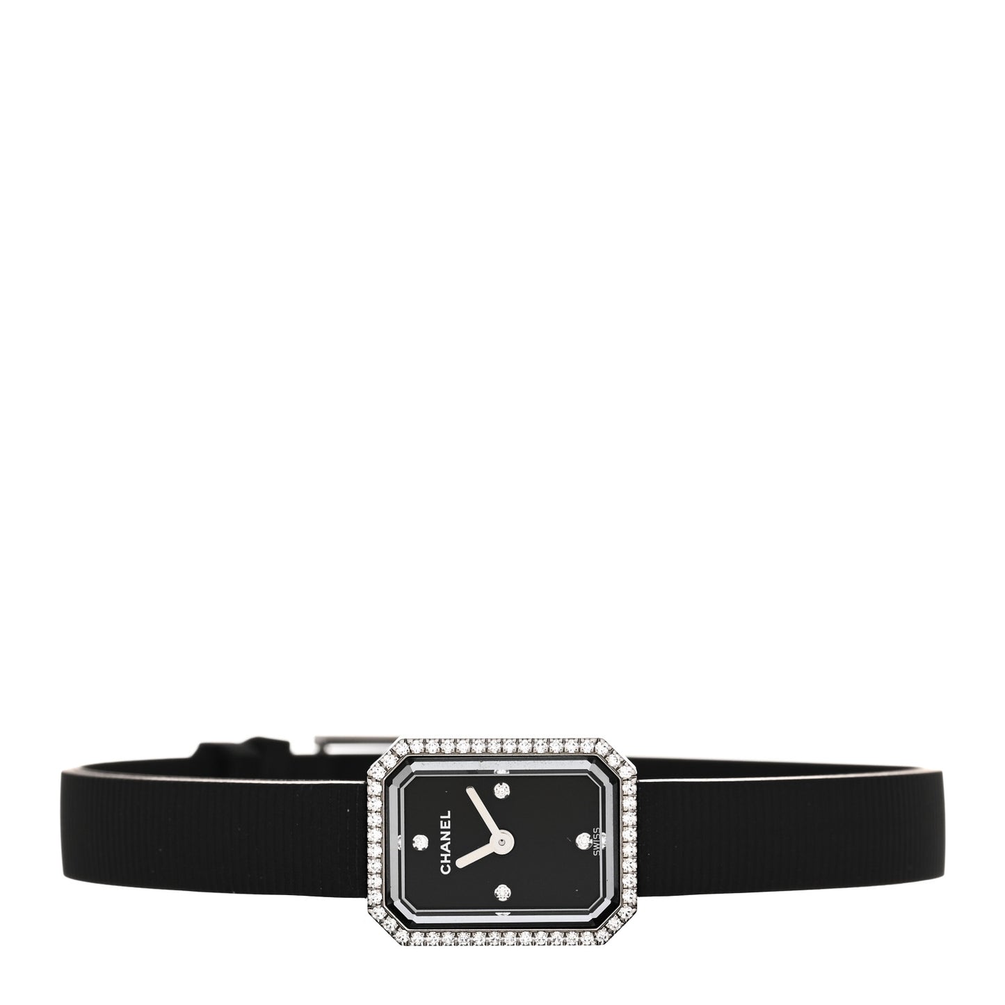 Stainless Steel Rubber Diamond Bezel 16mm Premiere Quartz Watch Black