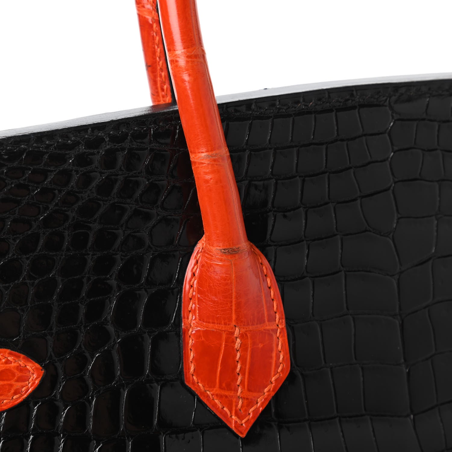 Hermes Shiny Porosus Crocodile Birkin 35 Black Orange 33 of 34