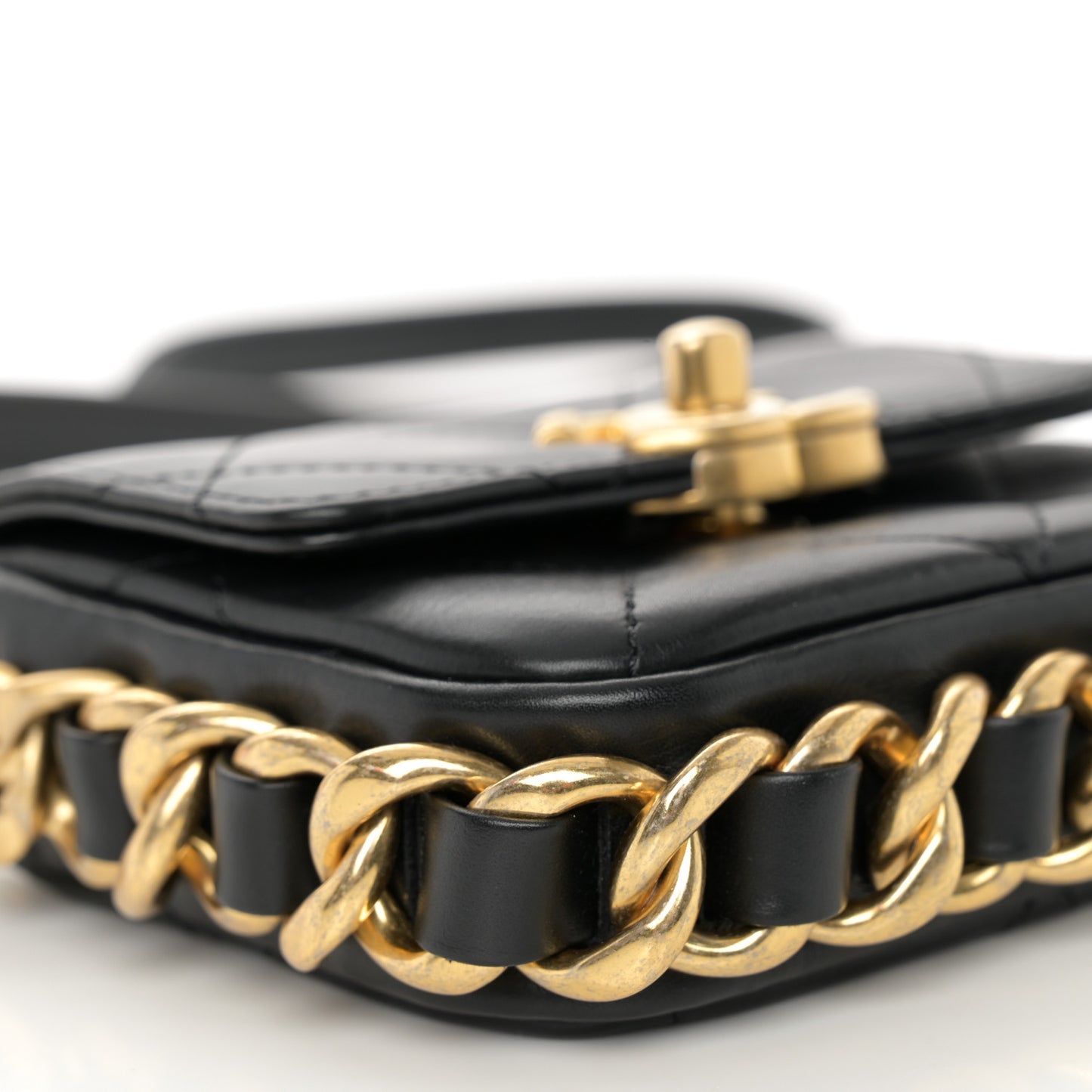 Calfskin Quilted Mini Framing Chain Bag Black