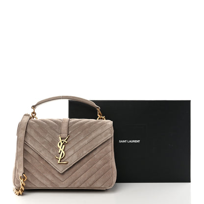Saint Laurent Suede Matelasse Chevron Monogram Medium College Bag Taupe 12 of 12