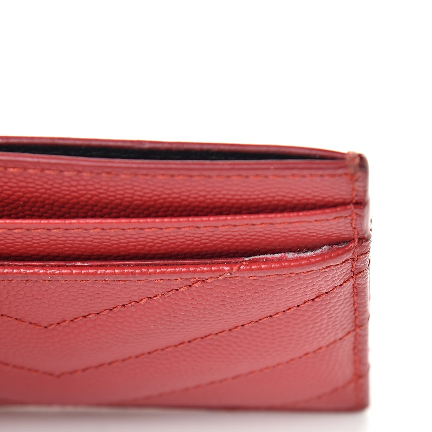 Saint Laurent Grain De Poudre Matelasse Chevron Monogram Credit Card Case New Red 11 of 12