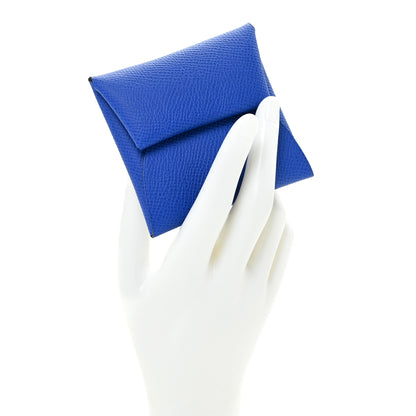 Hermes Epsom Bastia Verso Coin Purse Bleu France Orange 2 of 10