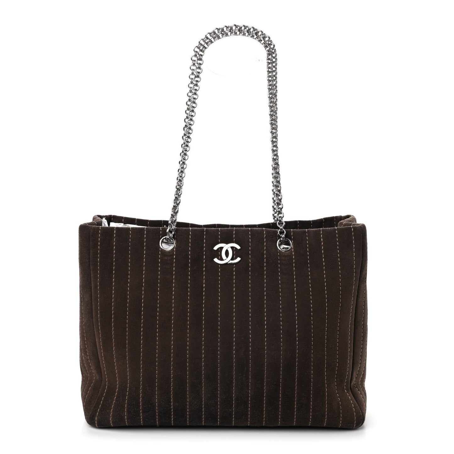 Suede Quilted Vertical Tote Brown
