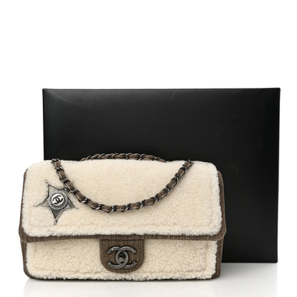 Chanel Shearling Sheepskin Denim Medium Paris Dallas Sheriff's Star Flap Beige 11 of 11