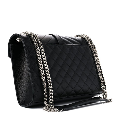 Saint Laurent Grain De Poudre Textured Mixed Matelasse Triquilt Medium Monogram Satchel Black 3 of 9