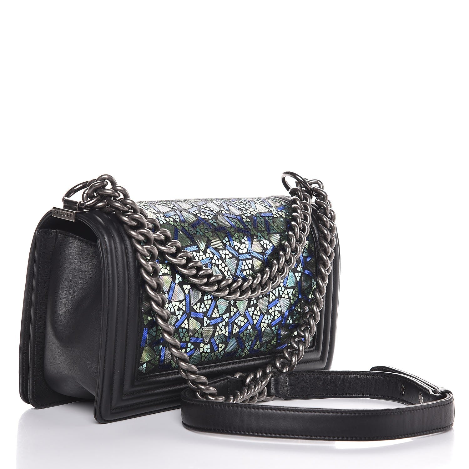 Chanel Lambskin Sequin Mosaic Medium Boy Flap Blue Green Black 3 of 7