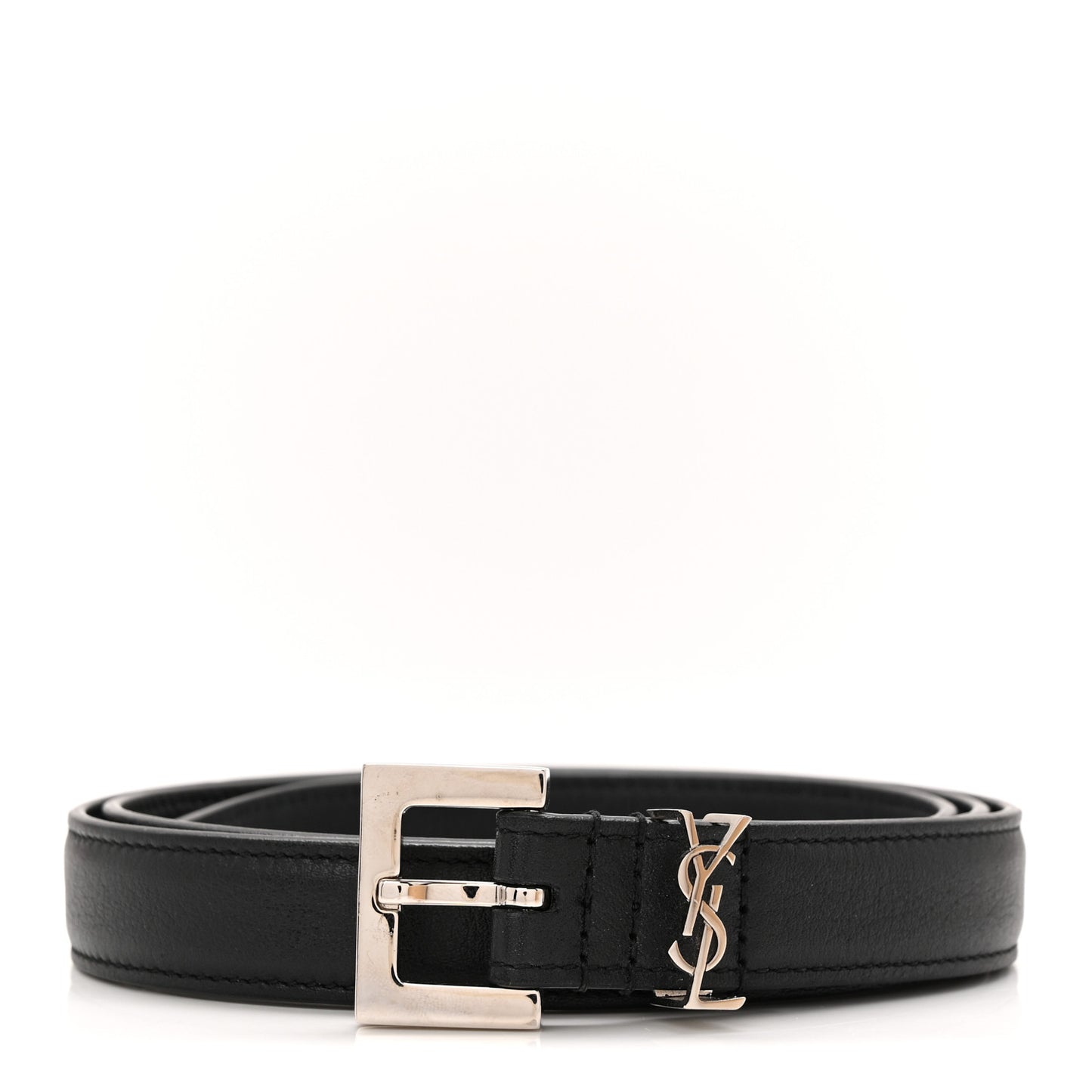 Grained Calfskin Monogram Cassandre Extra Thin Square Buckle Belt 80 32 Black
