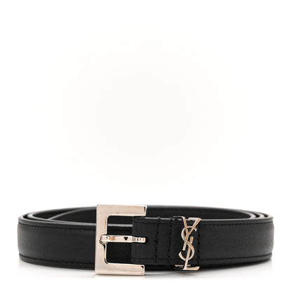 Saint Laurent Grained Calfskin Monogram Cassandre Extra Thin Square Buckle Belt 80 32 Black 1 of 6