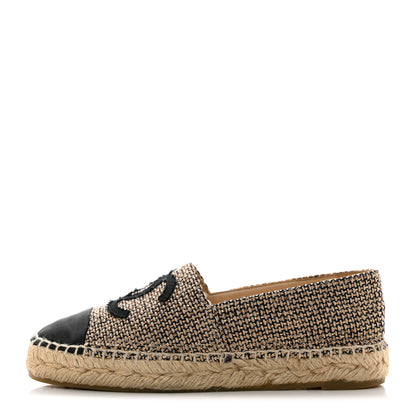 Chanel Metallic Tweed Grosgrain CC Espadrilles 35 Beige Black 1 of 9