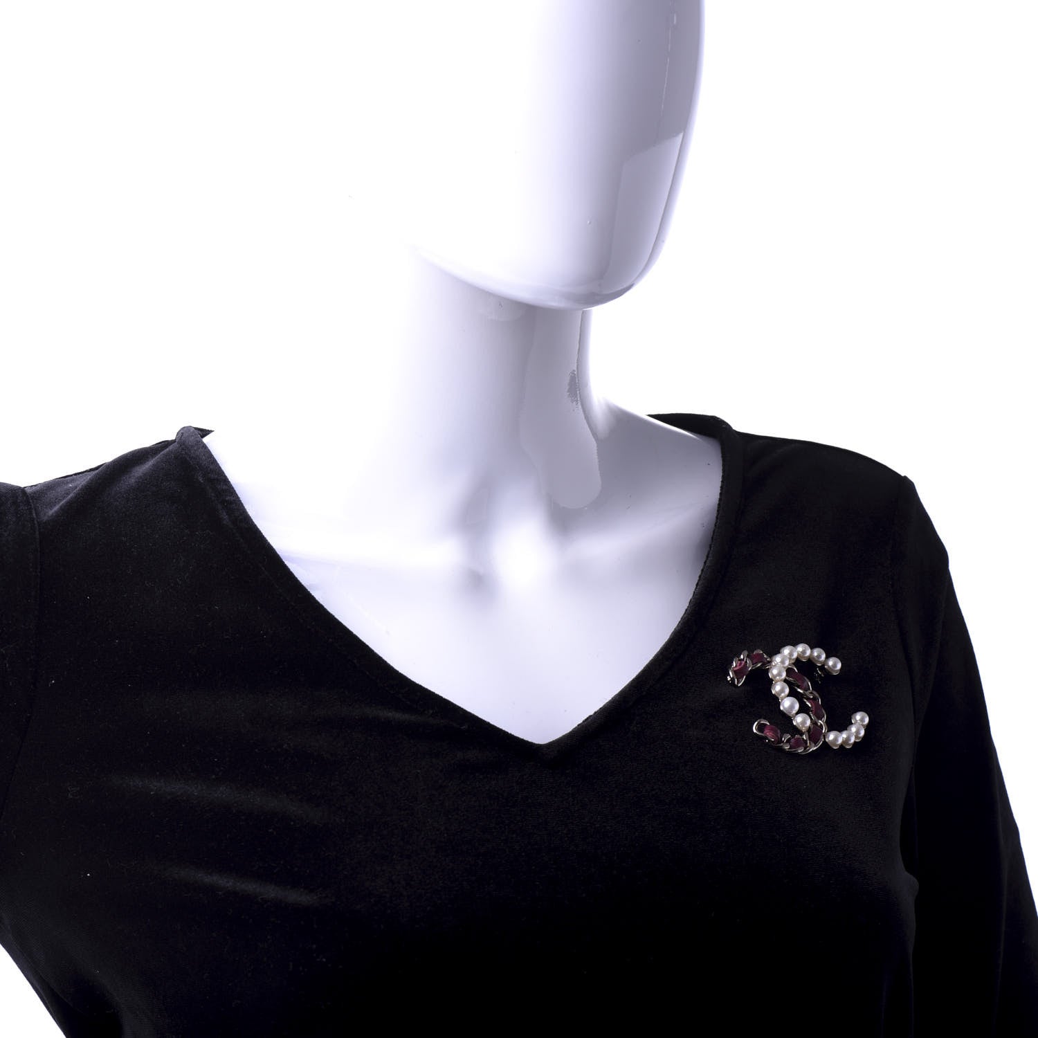 Chanel Lambskin Pearl CC Chain Brooch Red Gold 2 of 4