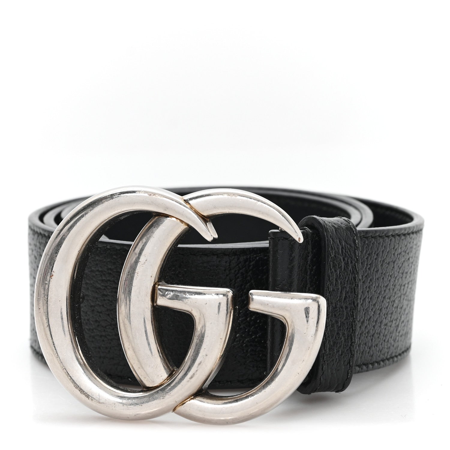 Gucci Textured Dollar Calfskin Nickel Double G 40mm Belt 75 30 Black 1 of 5