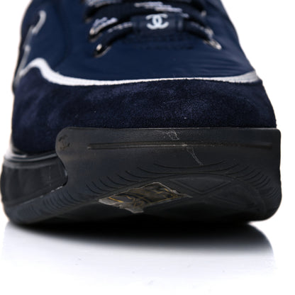 Chanel Fabric Calfskin Suede Womens CC Sneakers 37 Navy 9 of 13