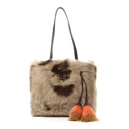 Prada Montone Shearling Fox Fur Saffiano Shoulder Bag Brown 1 of 10